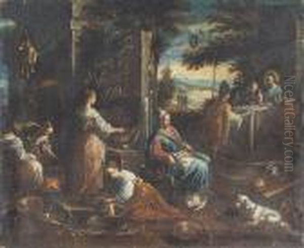 Chrystus W Emaus Oil Painting by Jacopo Bassano (Jacopo da Ponte)