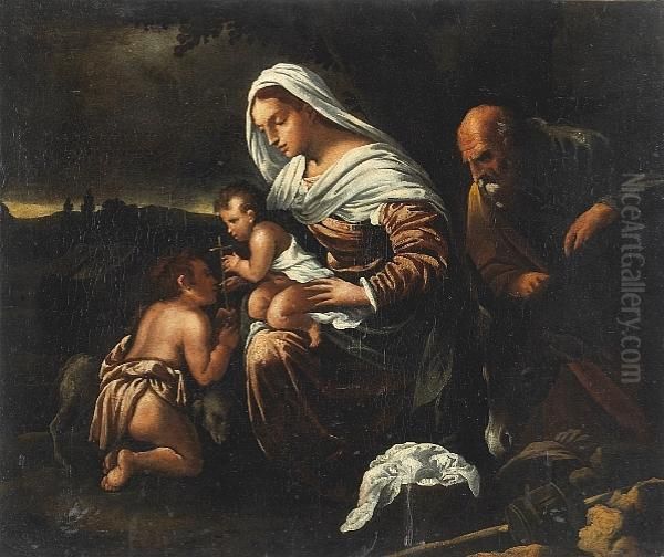 The Holy Family With Saint John The Baptist Oil Painting by Jacopo Bassano (Jacopo da Ponte)