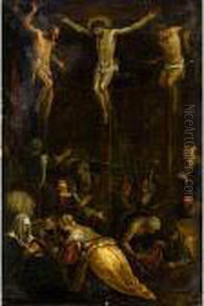 The Crucifixion Oil Painting by Jacopo Bassano (Jacopo da Ponte)