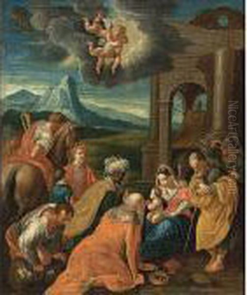 The Adoration Of The Magi Oil Painting by Jacopo Bassano (Jacopo da Ponte)