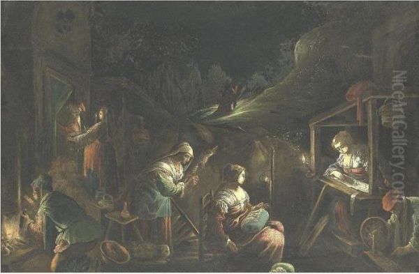 Nocturnal Landscape With The Madonna And Child Oil Painting by Jacopo Bassano (Jacopo da Ponte)