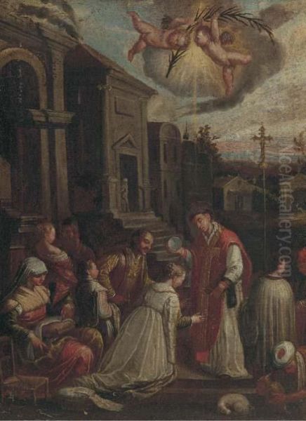 The Baptism Of Saint Ludmilla Oil Painting by Jacopo Bassano (Jacopo da Ponte)