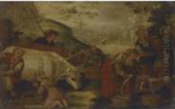 The Vendage; And Figures Milking A Goat And Tending To Farm Animals Oil Painting by Jacopo Bassano (Jacopo da Ponte)