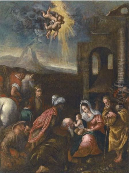 The Adoration Of The Magi Oil Painting by Jacopo Bassano (Jacopo da Ponte)