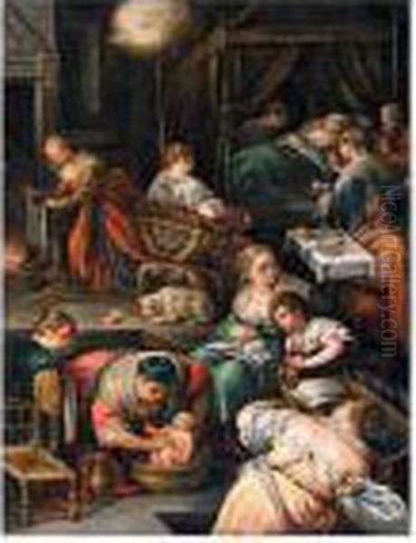 The Birth Of The Virgin Oil Painting by Jacopo Bassano (Jacopo da Ponte)