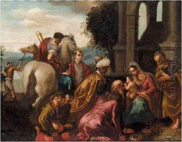 The Adoration Of The Magi Oil Painting by Jacopo Bassano (Jacopo da Ponte)