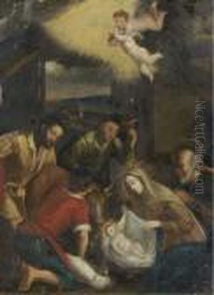 The Adoration Of The Shepherds Oil Painting by Jacopo Bassano (Jacopo da Ponte)