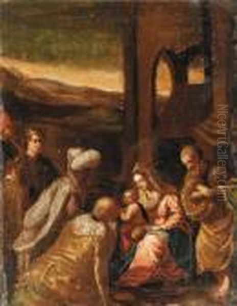 The Adoration Of The Magi Oil Painting by Jacopo Bassano (Jacopo da Ponte)