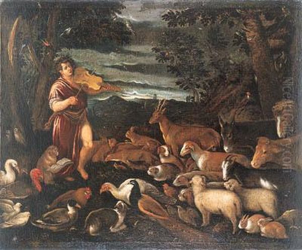 Orpheus Charming The Animals Oil Painting by Jacopo Bassano (Jacopo da Ponte)