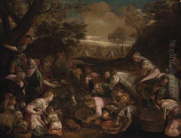 Moses Striking The Rock Oil Painting by Jacopo Bassano (Jacopo da Ponte)