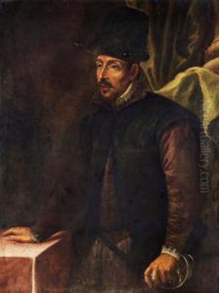 Italian Man In Black Hat Oil Painting by Leandro Bassano