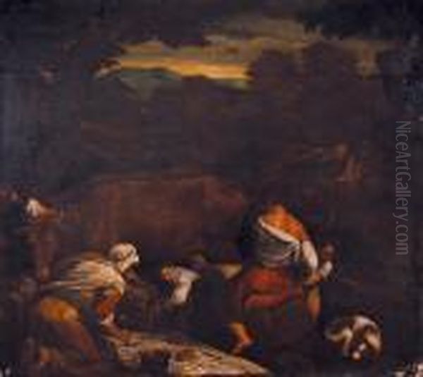 Paesaggio Con Contadini Allavoro Oil Painting by Leandro Bassano