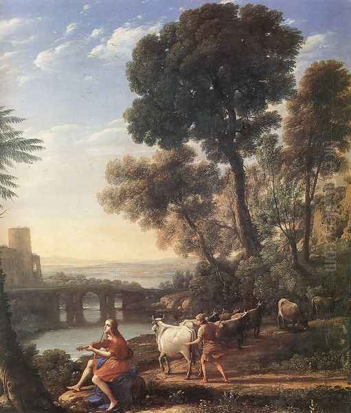 Landscape with Apollo Guarding the Herds of Admetus 1645 Oil Painting by Claude Lorrain (Gellee)