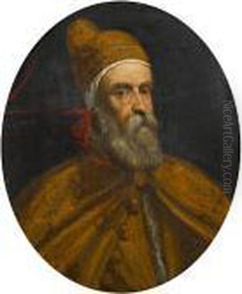 Portrait Of Doge Marino Grimani, Bust Length,in The Costume Of His Office Oil Painting by Leandro Bassano