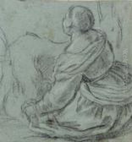 Femme Trayant Une Chevre (recto); Femme Allaitant (verso) Oil Painting by Leandro Bassano