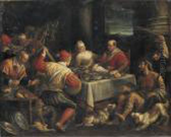 Banquet Scene Oil Painting by Leandro Bassano