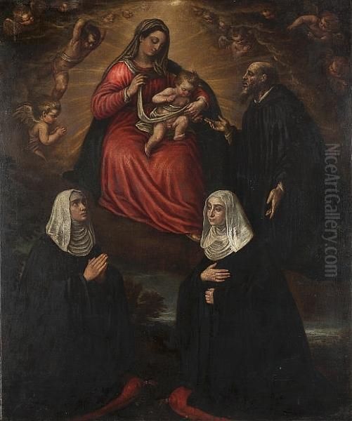 The Madonna And Child Appearing In A Vision To Two Donor Nuns And A Donor Saint Oil Painting by Leandro Bassano