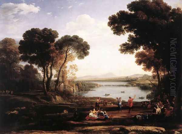 Landscape With Dancing Figures (The Mill) Oil Painting by Claude Lorrain (Gellee)