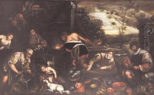 La Fucina Di Vulcano Oil Painting by Leandro Bassano