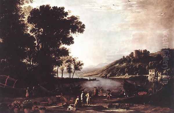 Landscape with Merchants c. 1630 Oil Painting by Claude Lorrain (Gellee)