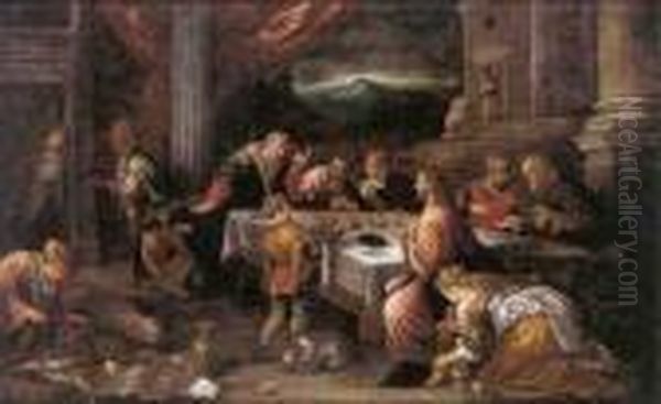 Christ In The House Of Simon The Pharisee Oil Painting by Leandro Bassano