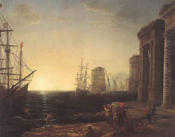 Harbour Scene at Sunset 1643 Oil Painting by Claude Lorrain (Gellee)