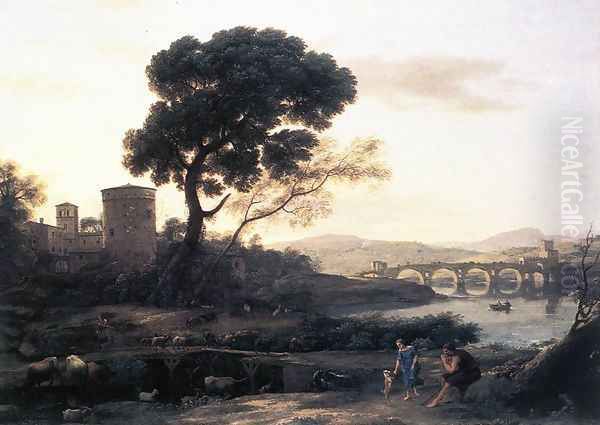 Landscape with Shepherds - The Pont Molle 1645 Oil Painting by Claude Lorrain (Gellee)