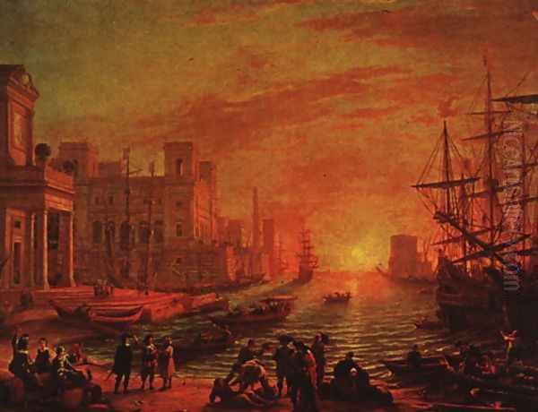 Sea Port at Sunset, 1639 Oil Painting by Claude Lorrain (Gellee)