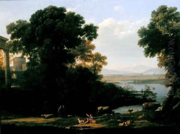 Classical river scene with a view of a town Oil Painting by Claude Lorrain (Gellee)