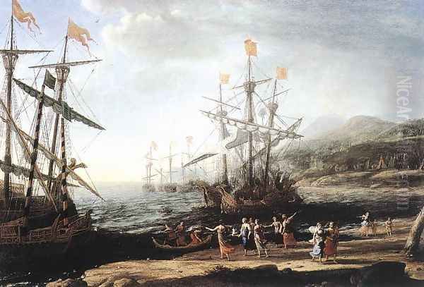 Marine with the Trojans Burning their Boats 1643 Oil Painting by Claude Lorrain (Gellee)