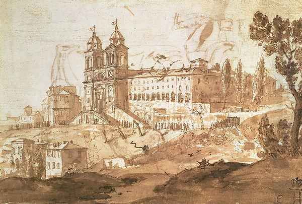 View of the Church of S. Trinita dei Monti, Rome, c.1632 Oil Painting by Claude Lorrain (Gellee)