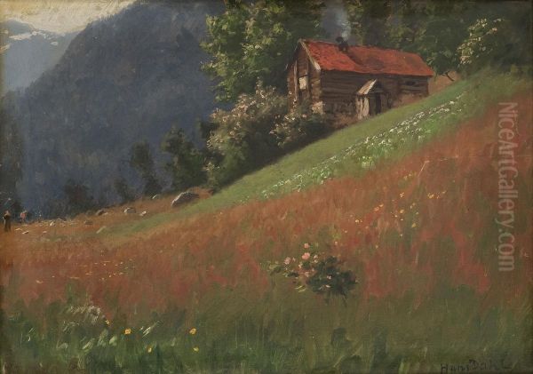 Landskap Med Tommerhus Oil Painting by Hans Dahl