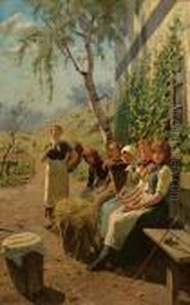 The Village Girls Oil Painting by Hans Dahl