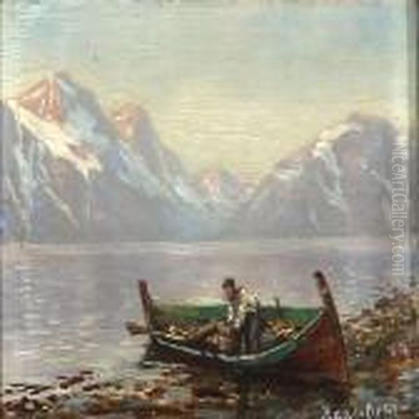 Landscape From Lynganfjord Near Tromso Oil Painting by Hans Dahl