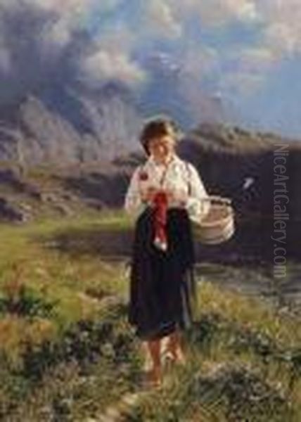 A Norwegian Maid Oil Painting by Hans Dahl