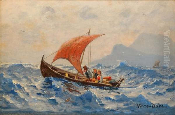 Segelbat Pa Stormigt Vatten Oil Painting by Hans Dahl