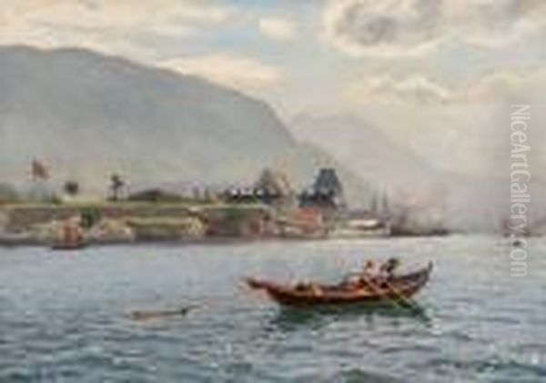 Bergen Havn I 70 Aarene Oil Painting by Hans Dahl