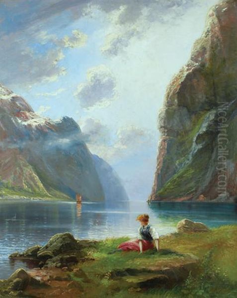 Summer Morning Before The Fjord Oil Painting by Hans Dahl