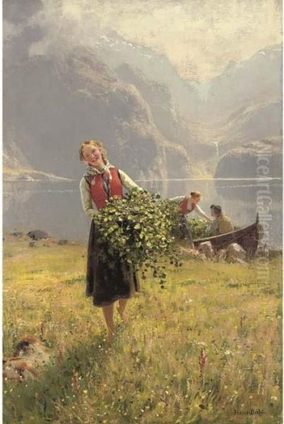 A Summerday By A Norweigan Fjord Oil Painting by Hans Dahl