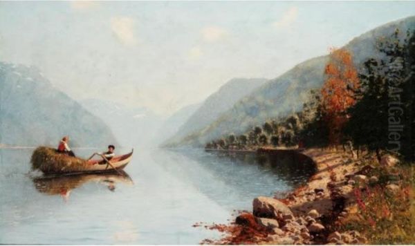 Rowing Through The Fjords Oil Painting by Hans Dahl