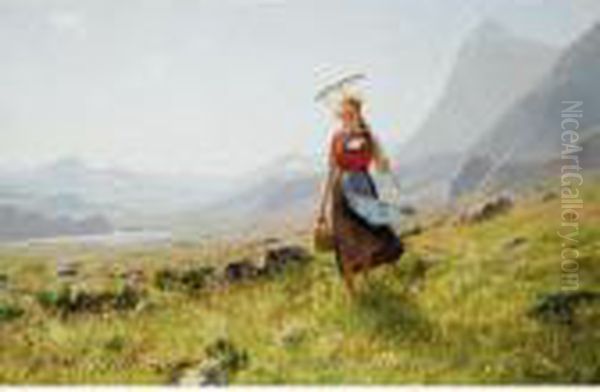 Tilbake Fra Marken (returning From The Fields) Oil Painting by Hans Dahl