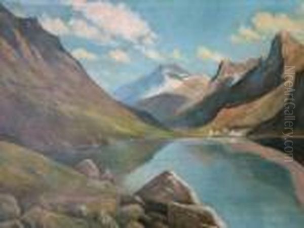 Norwegian Fjord Oil Painting by Hans Dahl