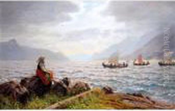 Hjemkomst (returning Home) Oil Painting by Hans Dahl