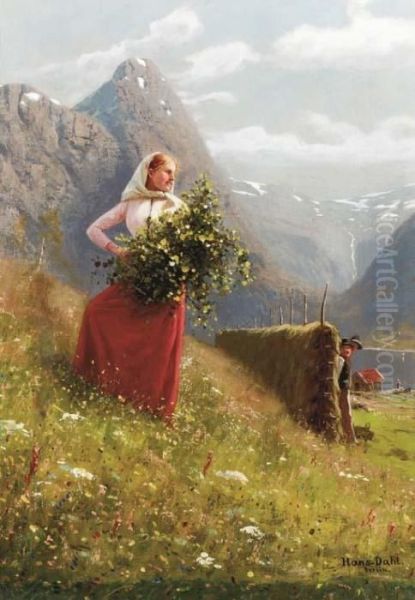 The Flower Gatherer Oil Painting by Hans Dahl