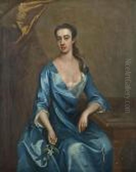 Portrait Of A Lady, 
Traditionally Identified As Miss Shafto, Three-quarter-length, In A Blue
 Dress Oil Painting by Michael Dahl