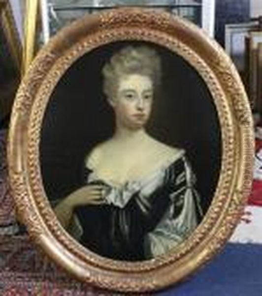 Half Length Portrait Of Lady Catherine Jones.. Obul 1740, Aged 60 Oil Painting by Michael Dahl