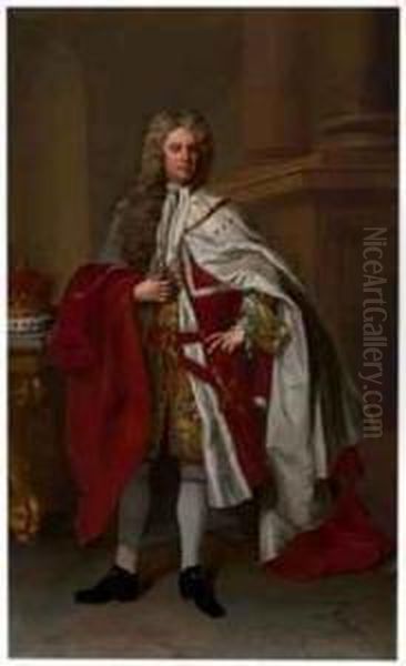 Portrait Of James Brydges, 1st 
Duke Of Chandos, Full-length, Inpeer's Robes With A Ducal Coronet Oil Painting by Michael Dahl