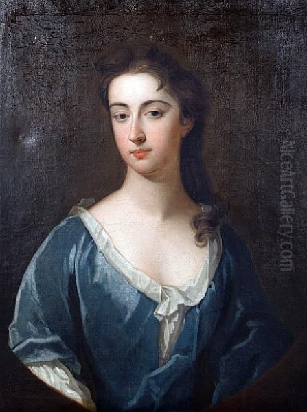 Portrait Of A Lady In Blue Oil Painting by Michael Dahl