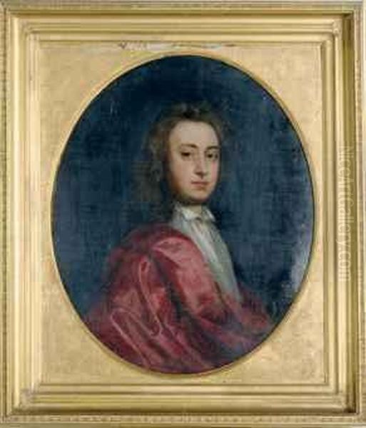 Portrait Of A Gentleman, 
Traditionally Identified As George Morley,esquire (b. 1664), Third 
Brother Of Sir Charles Morley,half-length, With A Red Cape Oil Painting by Michael Dahl