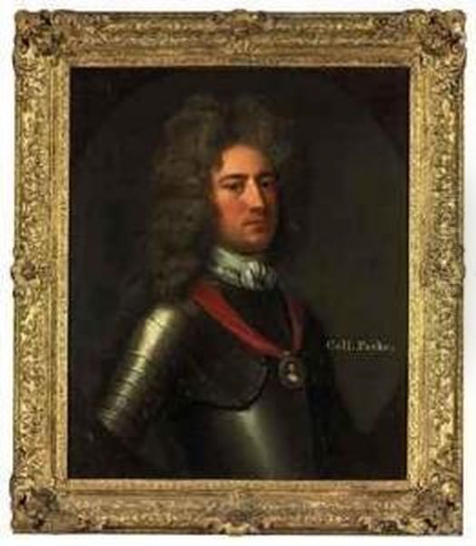 Portrait Of Colonel Daniel Parke
 (1664/5-1710), Colonial Governorand Army Officer, Bust-length, In 
Armour, With A Miniature Portraitof Queen Anne Oil Painting by Michael Dahl